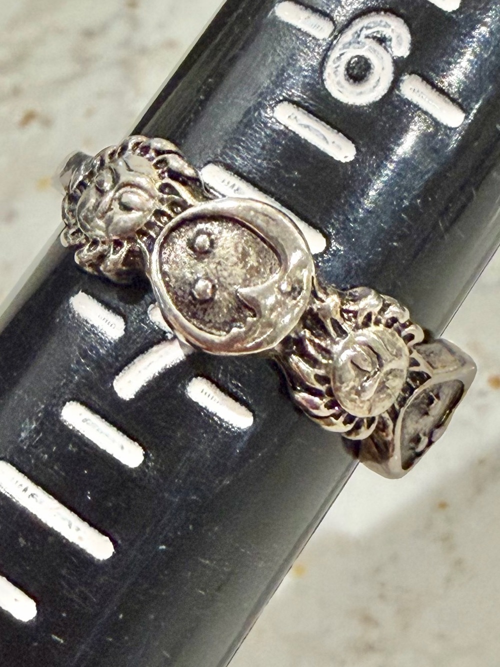Vintage Sterling Silver 925 Celestial Sun & Moon Band Ring - Size 7